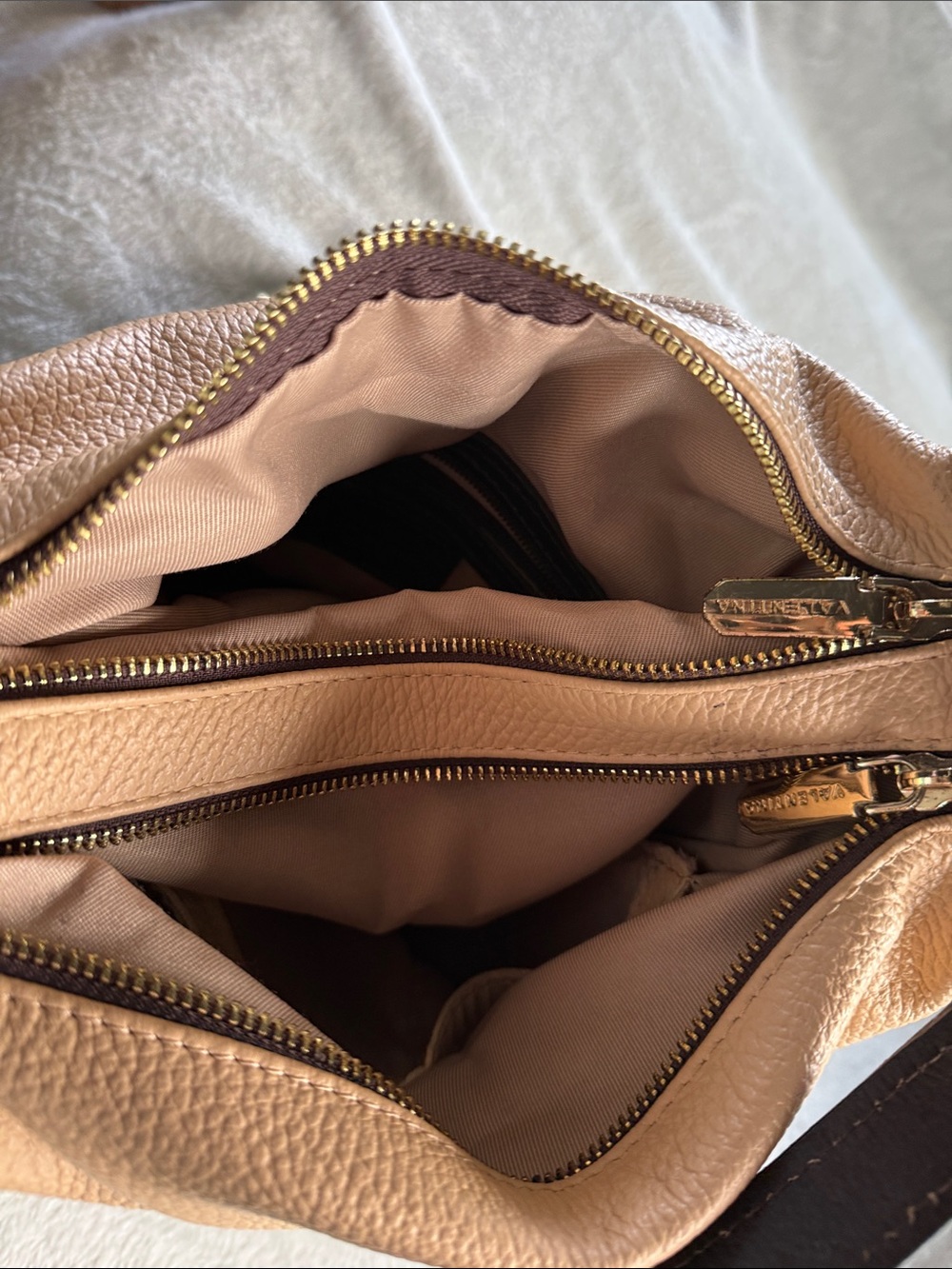 Valentina Beige and Dark Brown Leather Mini Backpack , made in Italy - Picture 6 of 9